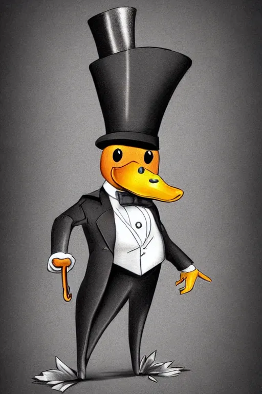 Prompt: a duck wearing a top hat, highly detailed, digital art, sharp focus, trending on art station, anime art style