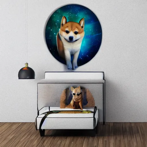 Prompt: shiba inu puppy warrior walks through a dimensional portal,back view, Fantasy Art