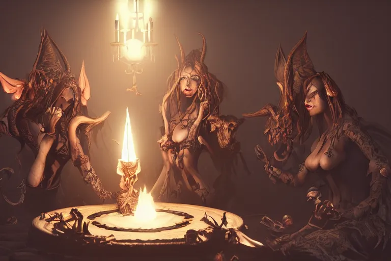 Image similar to dark witches doing a ritual. Ornate details, award winning, Octane render, 4k, 8k, unreal 5, very detailed, hyper control-realism, trending on artstation.”