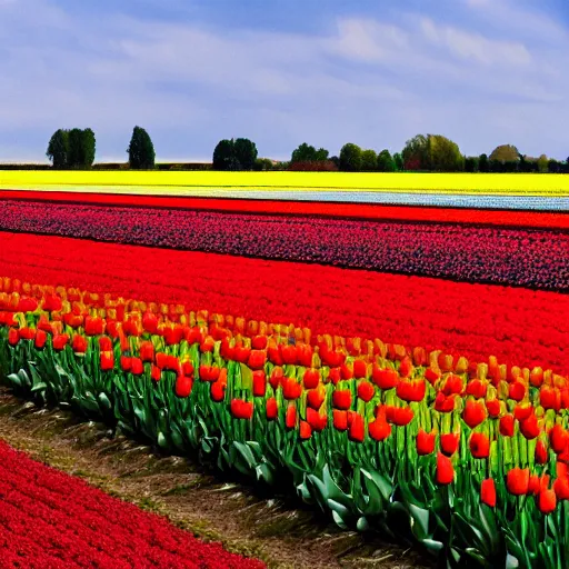 Prompt: beautiful photograph of Dutch tulip fields