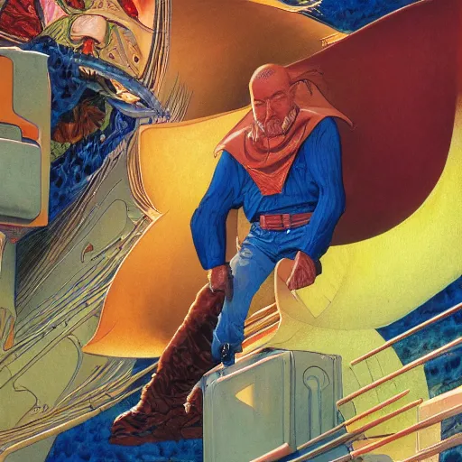 Image similar to jean giraud and moebius and don lawrence and alex ross and john romita jr, gouache and wash paints, smooth focus, sharp details, detailed details, bokeh, 4 k, fine 5 k details, fine details, fine intricate, fine facial proportionate, fine body proportionate, about human carpenter