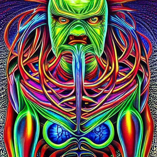 Prompt: monster mask by alex grey