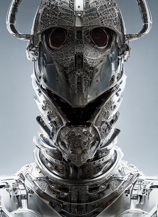 Image similar to portrait of a futuristic silver armored knight district 9 cyborg with inside it an xeonmorph alien, modern fine art, fractal, intricate, elegant, highly detailed, digital photography, subsurface scattering, by jheronimus bosch and greg rutkowski,