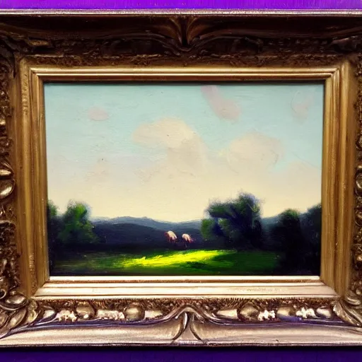 Image similar to Tonalist landscape, pastoral scene. Dioxazine purple and ultramarine blue