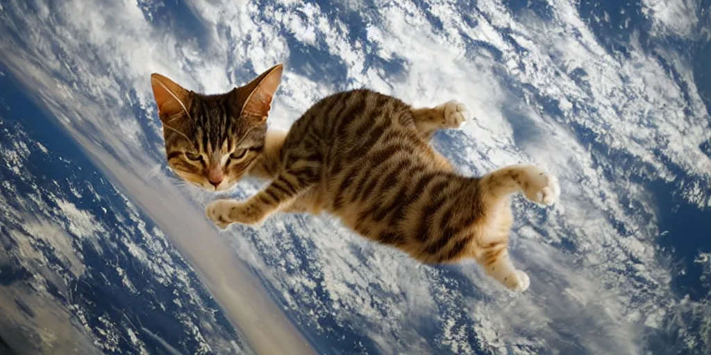 Image similar to an amazing award winning photo of a cat floating in the ISS, hyperdetailed