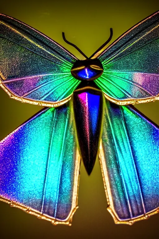 Image similar to high quality macro photo gothic iridescent moth! jewelled gorgeous! highly detailed david ligare elson peter cinematic blue neon lighting high quality low angle hd 8k sharp shallow depth of field