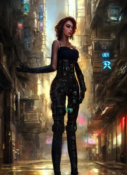 Image similar to a beautiful woman walking through a cyberpunk city, full body, realistic, highly detailed, science fiction portrait by laura sava