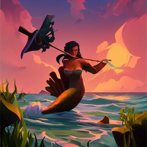 Image similar to painting mermaid treasure on sea of thieves game avatar hero smooth face median photoshop filter cutout vector, behance hd by jesper ejsing, by rhads, makoto shinkai and lois van baarle, ilya kuvshinov, rossdraws global illumination