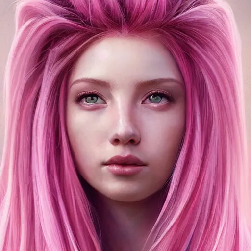 Image similar to perfectly-centered-Portrait of a pink haired Goddess, The Perfect Human Female Specimen, intricate, elegant, super highly detailed, professional digital painting, artstation, concept art, smooth, sharp focus, no blur, no dof, extreme illustration, Unreal Engine 5, 8K, art by artgerm and greg rutkowski and alphonse mucha and loish and WLOP