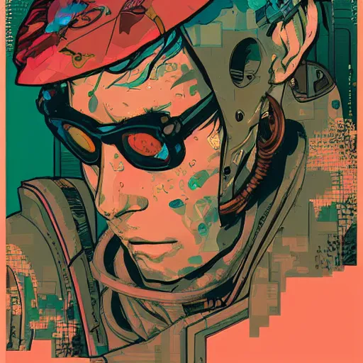 Prompt: cyberpunk character portrait illustration, pop art, splash painting, art by geof darrow, ashley wood, alphonse mucha, makoto shinkai