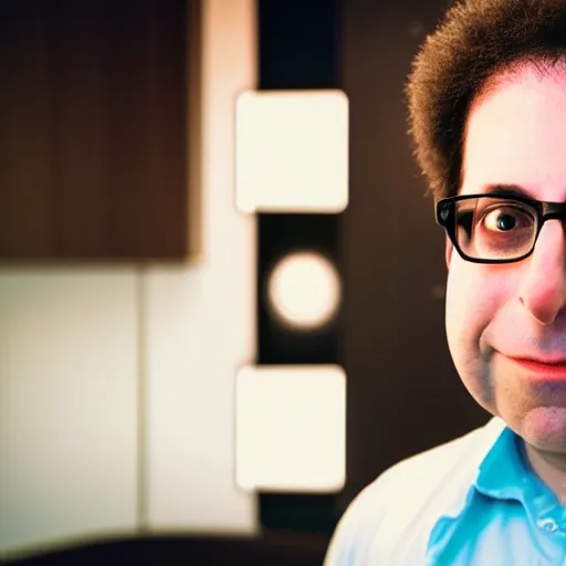 Image similar to kevin mitnick in a maids dress, radiant skin, huge anime eyes, rtx on, perfect face, directed gaze, canon, vfx, symmetric balance, polarizing filter, photolab, lightroom, 4 k, dolby vision, photography award