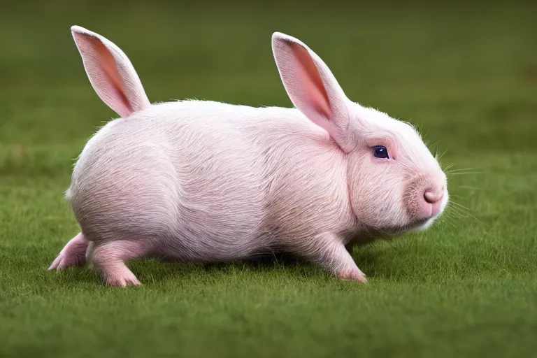 Image similar to a bunny pig!!! hybrid! hyper realistic!! realistic lighting!! wildlife photographer of the year!!! bold natural colors, national geographic, hd, wide angle, 8 k