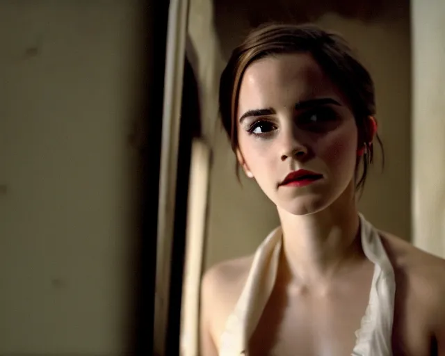 Prompt: emma watson lost in backrooms, cinestill 800t, cinematic shot, 4k HD,black bar movie