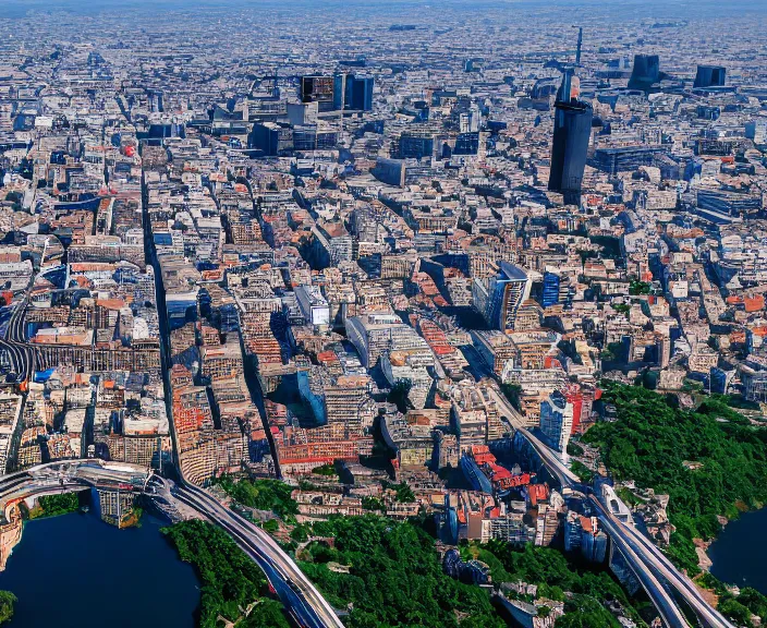 Image similar to 4 k hd, high detail photograph of bucharest from above, shot with sigma f / 4. 2, 2 5 0 mm sharp lens, wide shot, consistent, isometric view, volumetric lighting, high level texture render