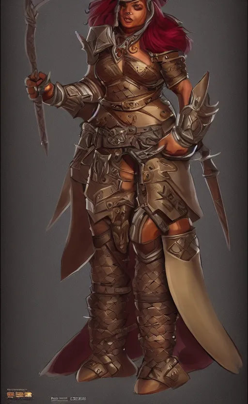 Image similar to Dungeons and dragons character art, dwarf woman, dark skin, battleaxe, wearing armor, trending on artstation