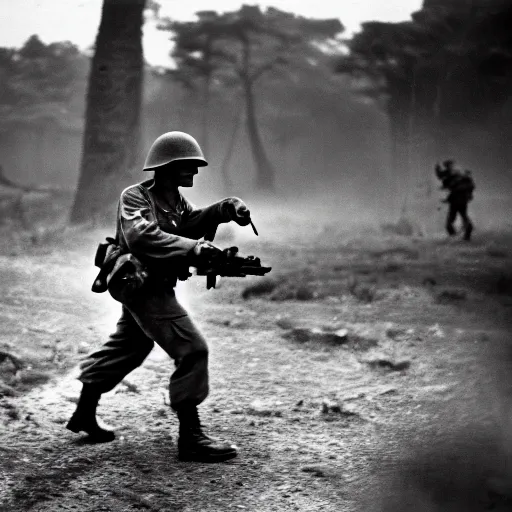 Prompt: an award winning photo of a discord moderator fighting in world war 2, leica iiia, 4 k, high quality, black and white