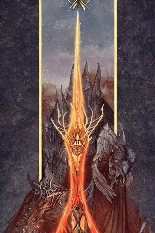 Image similar to tarot illustration of sauron as the tower by artstation