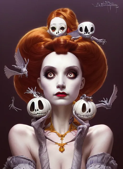 Prompt: portrait of sally from the nightmare before christmas, intricate, elegant, highly detailed, my rendition, digital painting, artstation, concept art, smooth, sharp focus, illustration, art by artgerm and greg rutkowski and alphonse mucha and uang guangjian and gil elvgren and sachin teng, symmetry!!