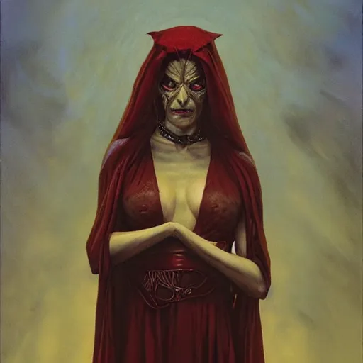 Image similar to portrait of a mutant priestess, by gerald brom