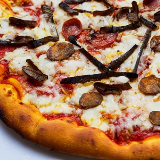 Prompt: a pizza topped with roaches