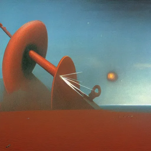 Image similar to naval cannon firing by Zdzisław Beksiński, oil on canvas