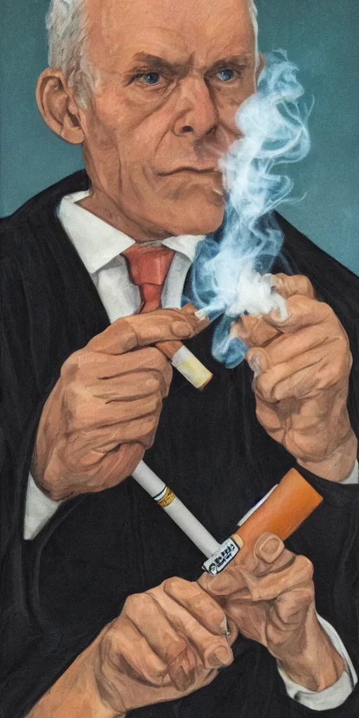 Image similar to the judge from Phoenix Write, smoking a cig