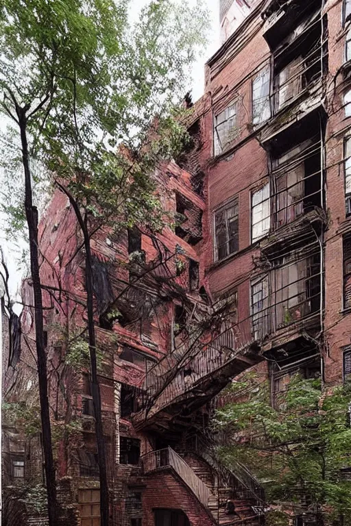 Prompt: (((((a ramshackle manhattan brick brownstone deep in the forest))))) by Gilles Beloeil!!!!!!!!!!!!!!!!!!!!!!!!!!!