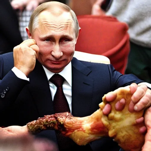 Prompt: photo, vladimir putin eating a human leg