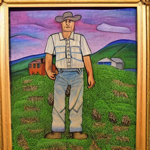 Prompt: a farmer, appalachian folk art, detailed, award winning, 4 k