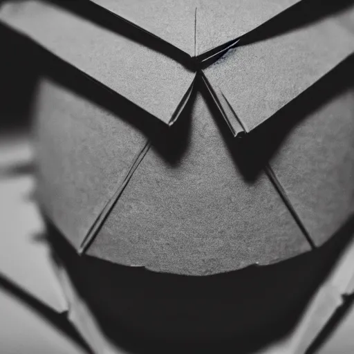 Prompt: close up photo of a small origami obese man, cinematic, shallow dof, 3 5 mm, 4 k, macro