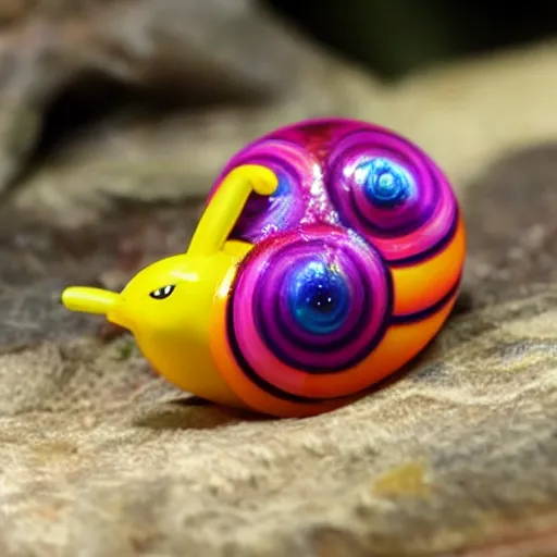 Image similar to A pokemon that looks like A Tangguan snail with multi-colored gemstones on the raised part of the shell.