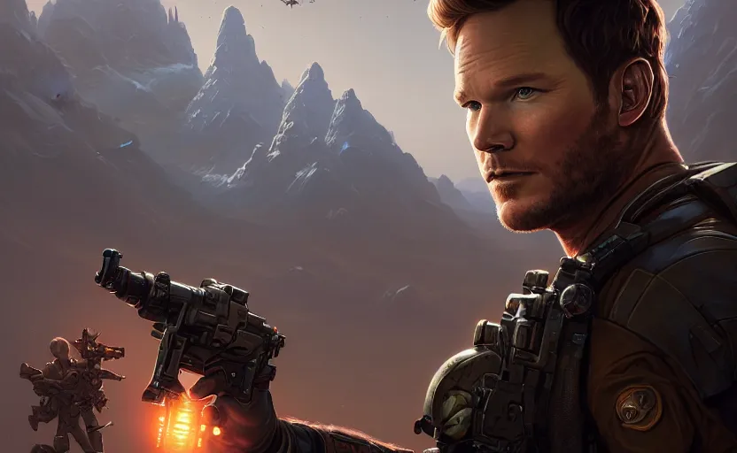 Image similar to highly detailed portrait of chris pratt, in xcom 2, stephen bliss, unreal engine, fantasy art by greg rutkowski, loish, rhads, ferdinand knab, makoto shinkai and lois van baarle, ilya kuvshinov, rossdraws, tom bagshaw, global illumination, radiant light, detailed and intricate environment