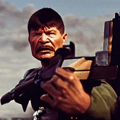 Prompt: Charles Bronson as the Doom slayer, action shot