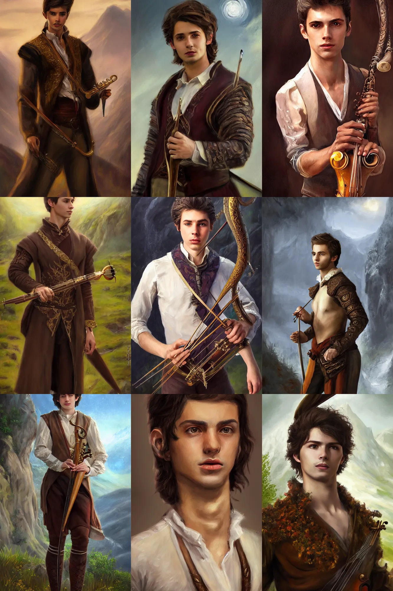 Prompt: a full body high detail fantasy portrait oil painting illustration of young daniel cragi as an elegant male bard by justin sweet with face and body clearly visible, in a scenic background, striking eyes, realistic proportions, d & d, rpg, forgotten realms, artstation trending, high quality, sombre mood, artstation trending, muted colours, entire person visible!