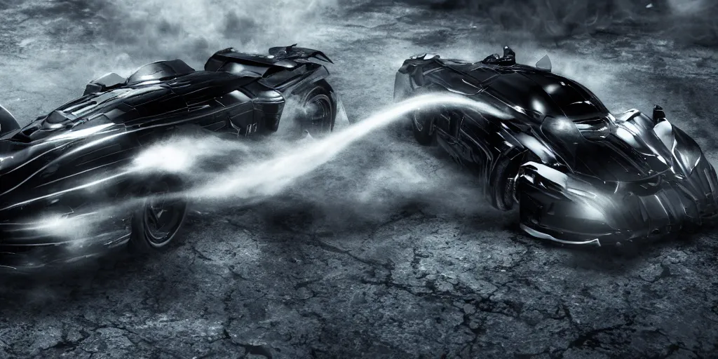Image similar to the batmobile trapped in the flow of time. photorealistic. octane render. 8 k. monochrome. cinematic.