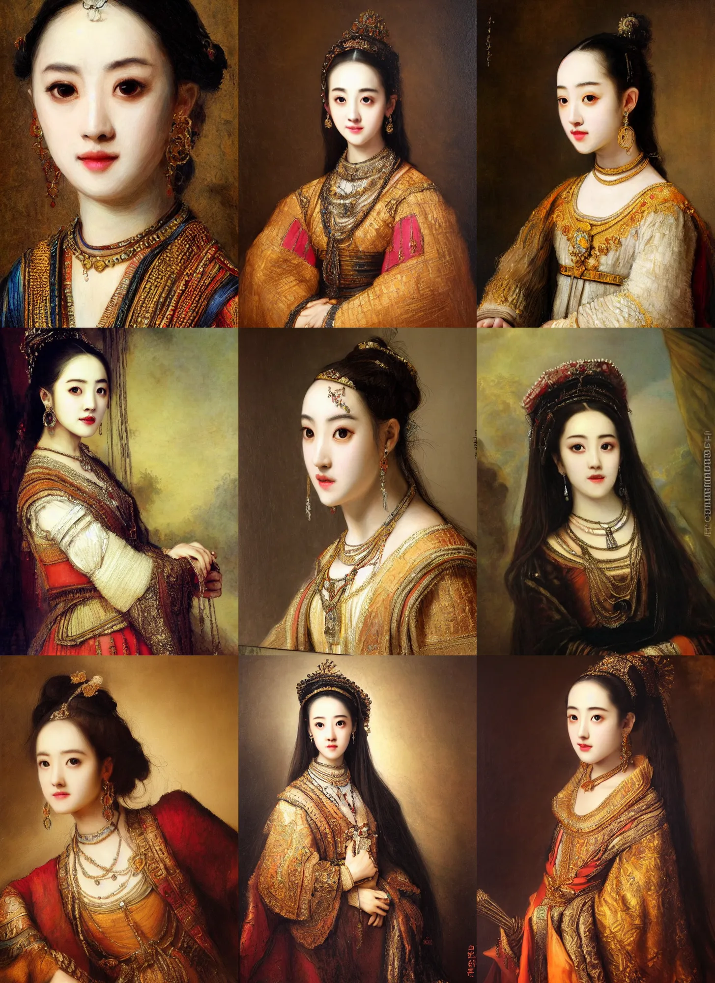 Prompt: oil painting of Dilraba Dilmurat by Rembrandt, super detailed, photo realistic, hd