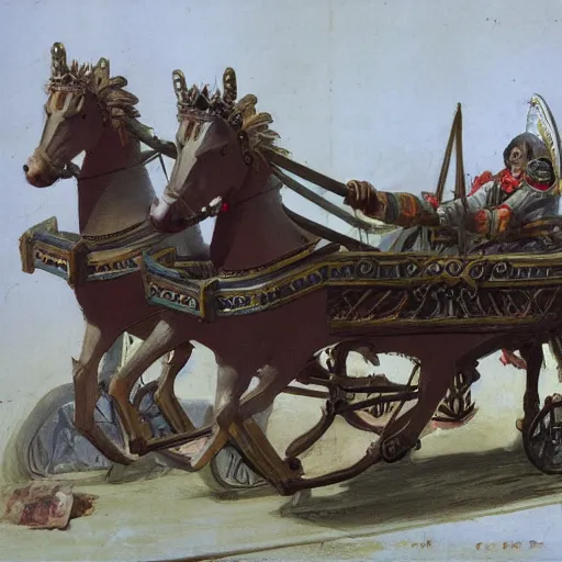 Prompt: roman horsedrawn racing chariot