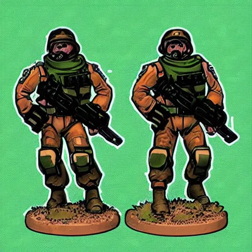 Prompt: green berets in the style of Jeff Laubenstein Battletech