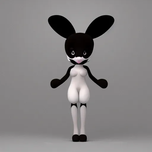 Image similar to cute fumo plush bunny girl, floppy ears, gothic maiden, alert, furry anime, vray