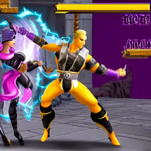 Prompt: screenshot from original mortal kombat game, barbie vs unicorn