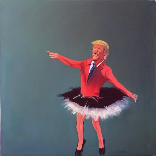 Prompt: “ Donald Trump in a tutu dancing with the devil, oil painting”