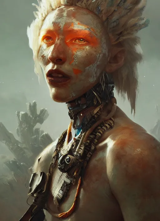 Image similar to hyper realistic photography portrait of postapocalyptic albino cyborg tribal warrior amazon cinematic, vallejo, craig mullins greg rutkowski, artstation, cgsociety