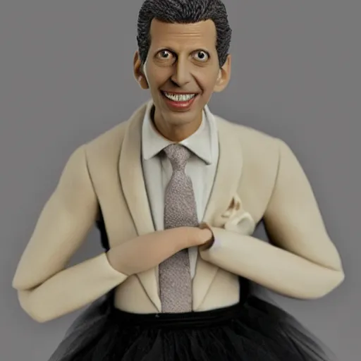 Image similar to clay model of jeff goldblum in a tutu,