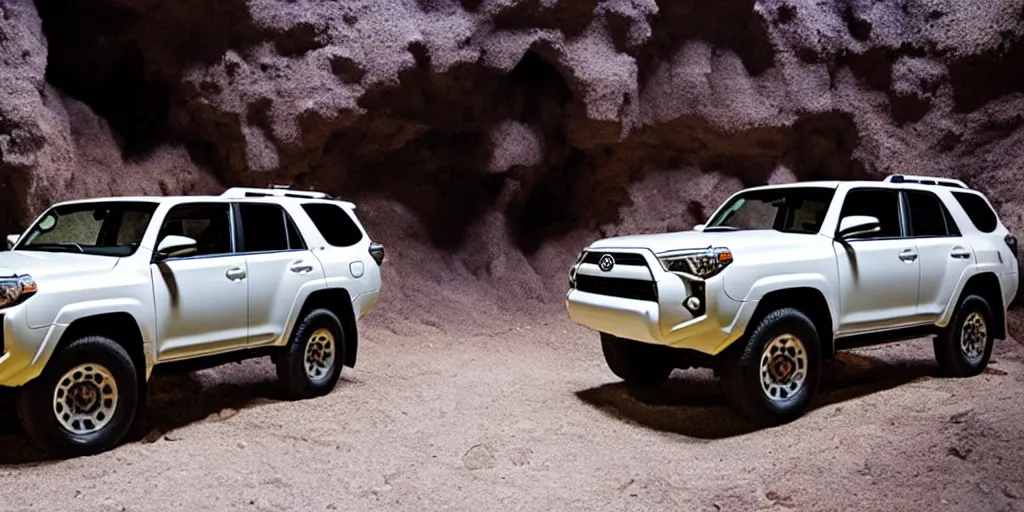 Image similar to A toyota 4runner in a cave made of candy