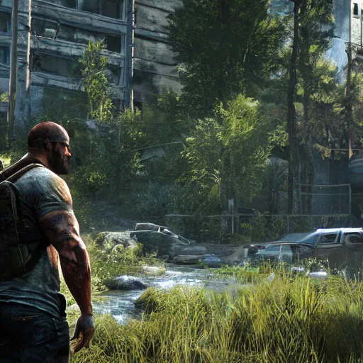 Image similar to videogame screenshot of dwayne johnson in the last of us