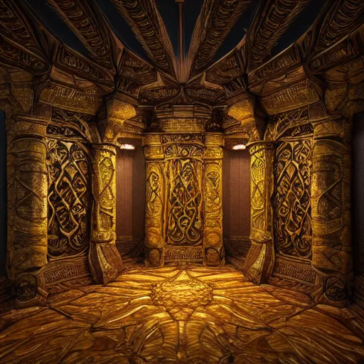 Prompt: Photorealistic magic elven temple made of intricately woven birch woodwork. Hyperdetailed photorealism, 108 megapixels, amazing depth, glowing rich colors, powerful imagery, psychedelic Overtones, 3D finalrender, 3d shading, cinematic lighting, artstation concept art