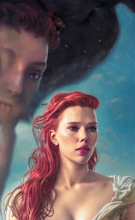 Image similar to portrait of the birth of venus, scarlett johansonn as a character in arabian Cyberpunk 2077, looking at camera, intricate, dystopian, sci-fi, extremely detailed, digital painting, artstation, concept art, smooth, sharp focus, illustration, intimidating lighting, incredible art by artgerm and greg rutkowski and alphonse mucha and simon stalenhag