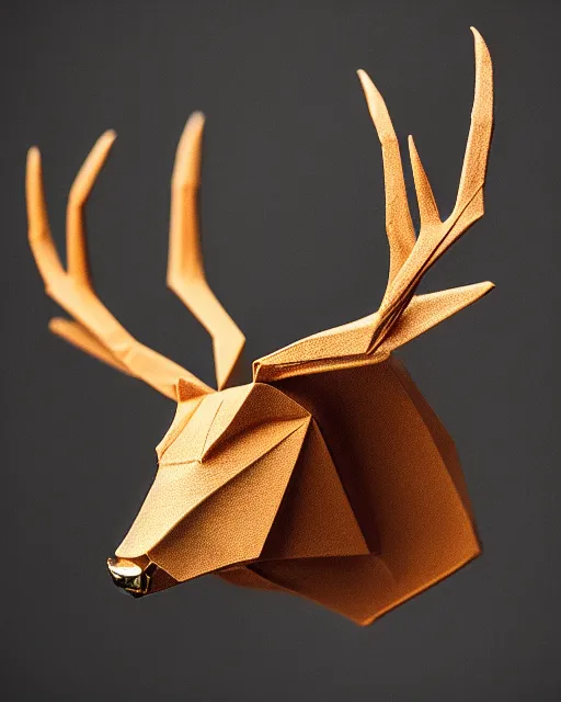 Image similar to an origami stag head by akira yoshizawa, realistic, very detailed, complex, intricate, studio lighting, bokeh, sigma 5 0 mm f 1. 4