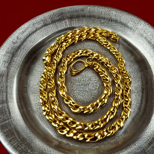 Image similar to luxury, golden chains, og kush, silver jewelery on the plate, palaroid, 9 0 s,