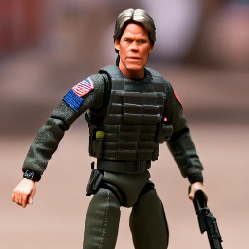 Prompt: Kevin Bacon as a G.I. Joe action figure, hyper realistic, photograph, tilt shift, 65mm, sharp focus